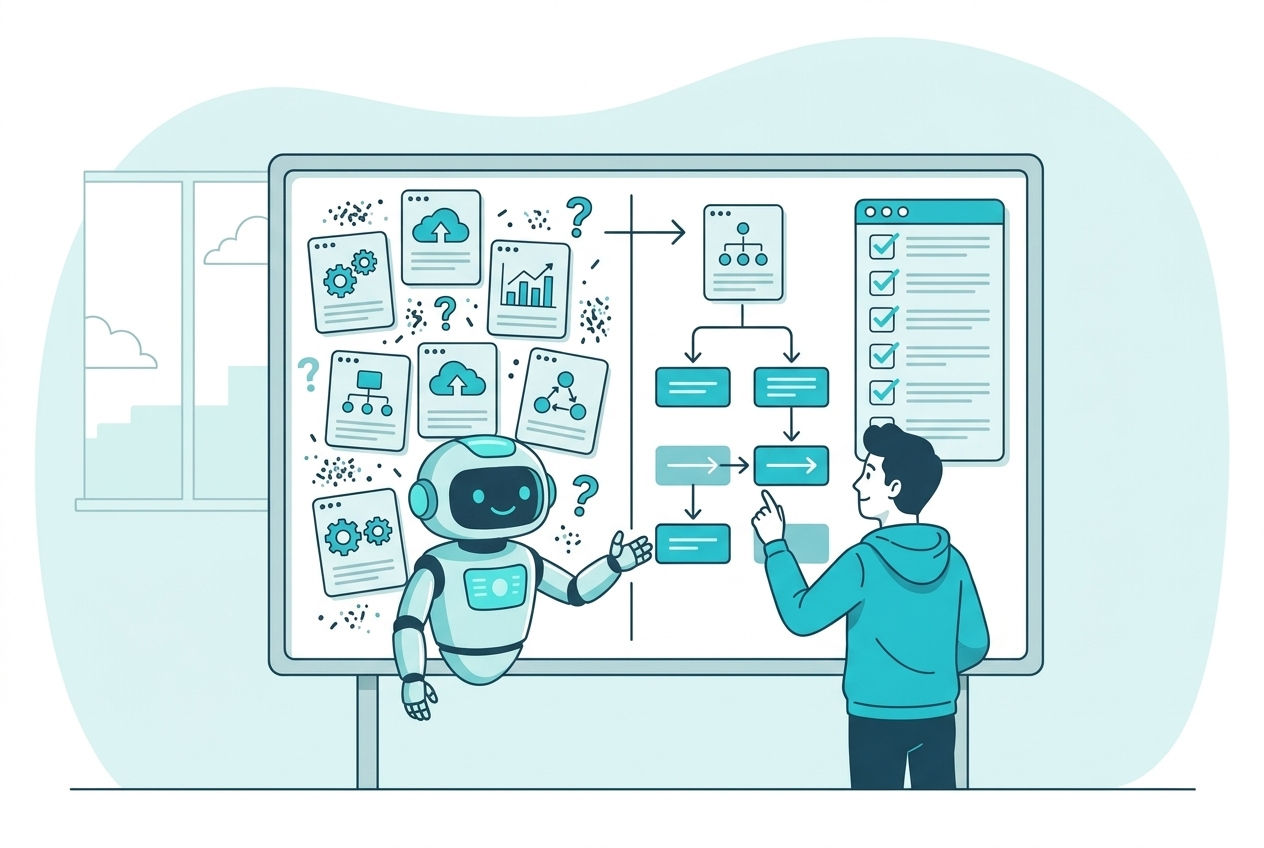 Workflow planning board with robot assistant supporting practical automation decisions
