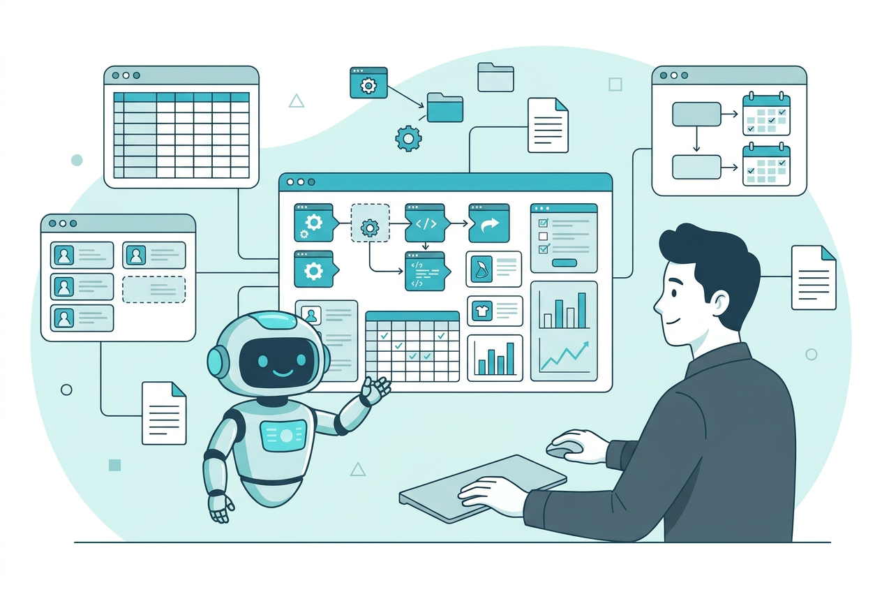Human and robot organizing connected operational workflows and dashboards